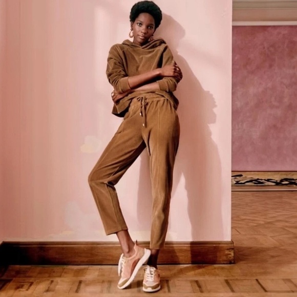 Sezane Sarah Cotton Cord Jogger Sweatpants In Camel Sz M - Picture 1 of 6